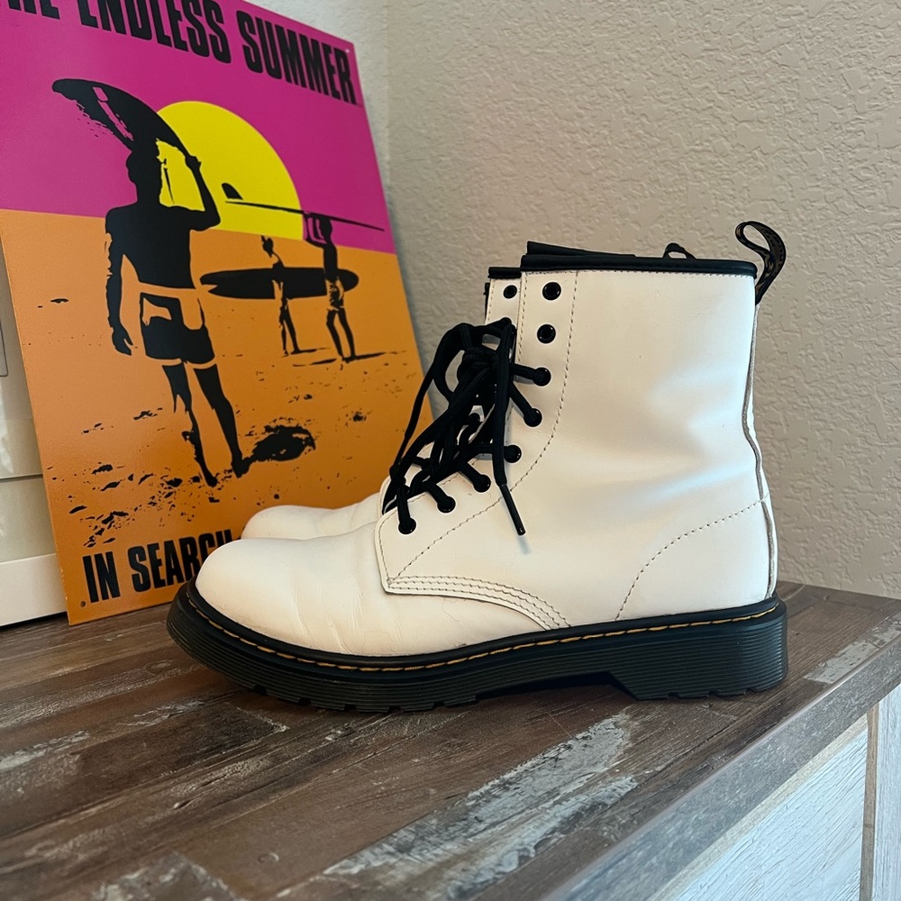 Dr. Martens White Combat Boots with Black Laces